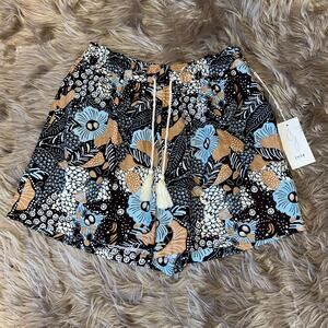 New Joie womens drawstring waistband floral linen shorts size 6